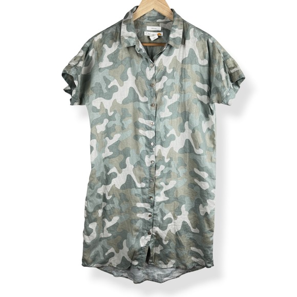 C&C California Dresses & Skirts - C&C California Shirt Dress Womens Size Small 100% Linen Camo Granola Earthy